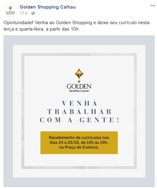 EMPREGO – Golden Shopping Calhau está recebendo currículos