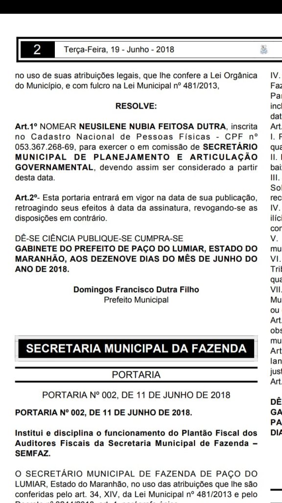 PAÇO DO LUMIAR – Dutra “readmite” esposa como secretária de “Articulação Política”