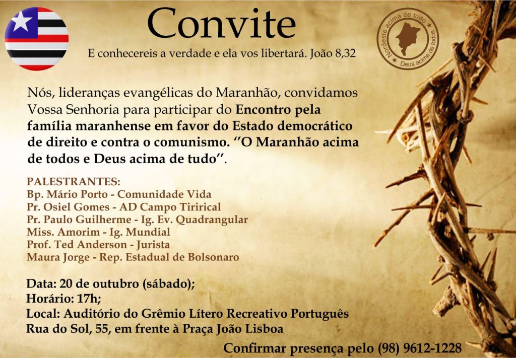 Evangélicos do Maranhão convidam para Encontro pela Família em Favor do Estado Democrático de Direito e contra o Comunismo