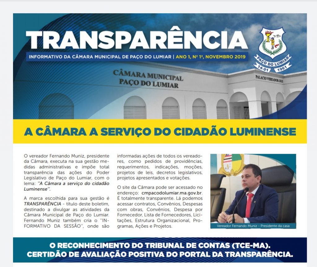 Câmara Municipal de Paço do Lumiar lança campanha da transparência no município