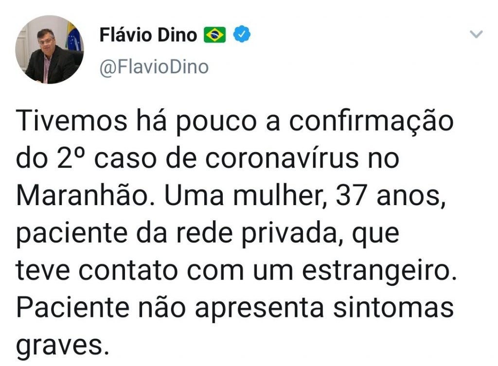 2° caso de coronavirus no MA é confirmado pelo governador Flávio Dino