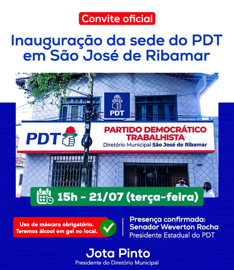 Jota Pinto anuncia inauguração da sede do Diretório do PDT de Ribamar