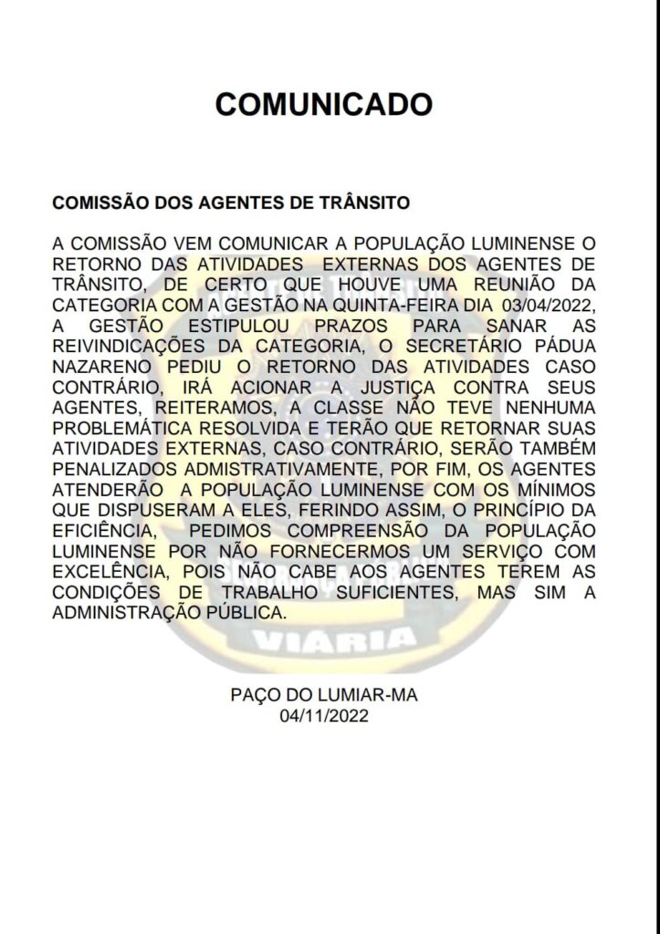 Paço do Lumiar: Pádua Nazareno ameaça Agentes de Trânsito; categoria emite nota negando acordo com Paula da Pindoba