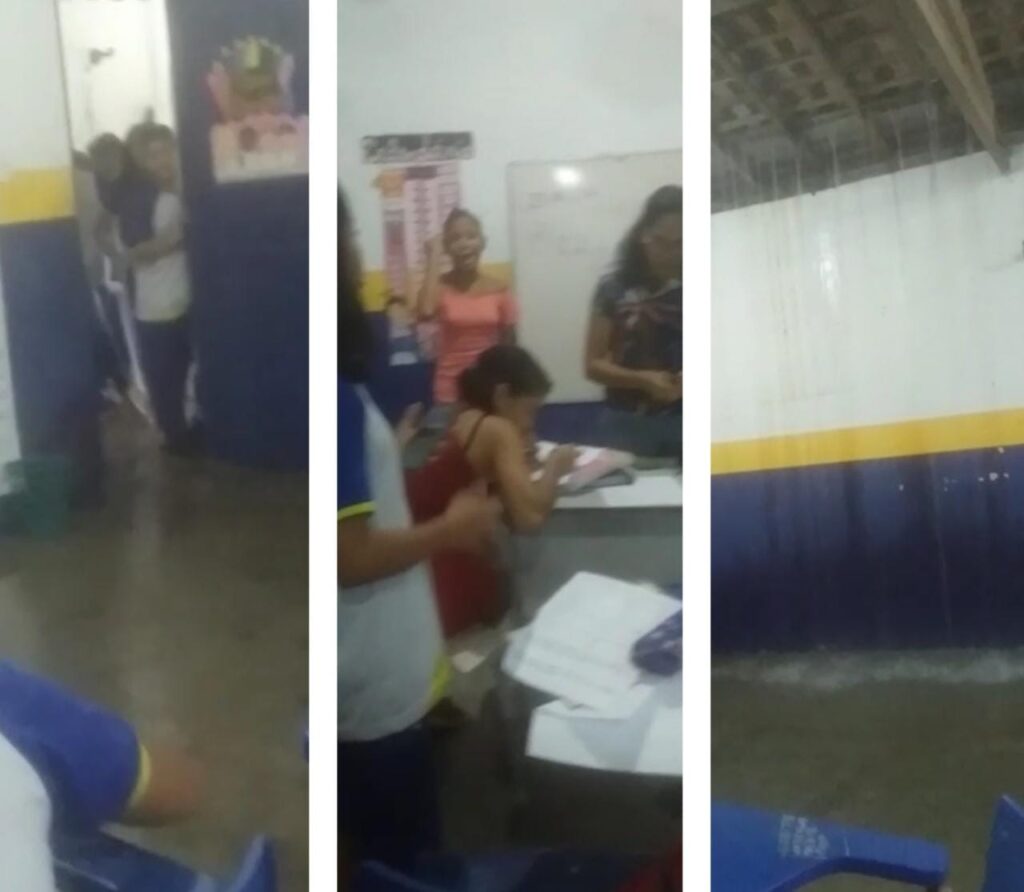 Vídeo: telhado de escola ‘reformada’ no interior vira chuveiro; obra custou R$ 70 mil